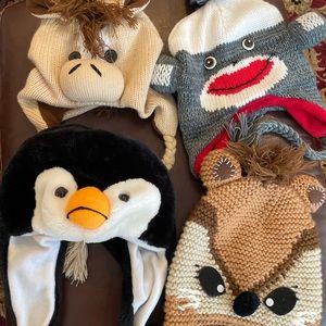 Kid’s Animal Laplander Hat Horse Penguin Raccoon Reindeer Sock Monkey